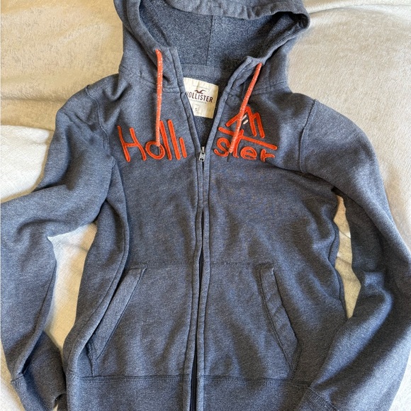 Hollister Charcoal Zip Up Hoodie with Bright Orange Details Sz S - Picture 1 of 4